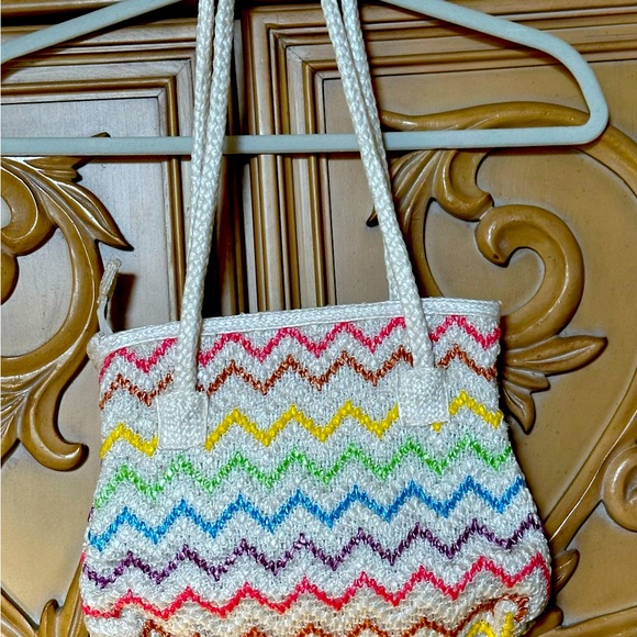 Vtg Bob & Alice Woven Macrame Multicolored Chevron Print Medium Shoulder Bag guc - Picture 2 of 8